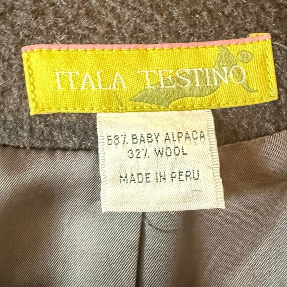 Itala Testino Alpaca Wool Jacket Leather Sleeve Black Size L - Picture 2 of 7